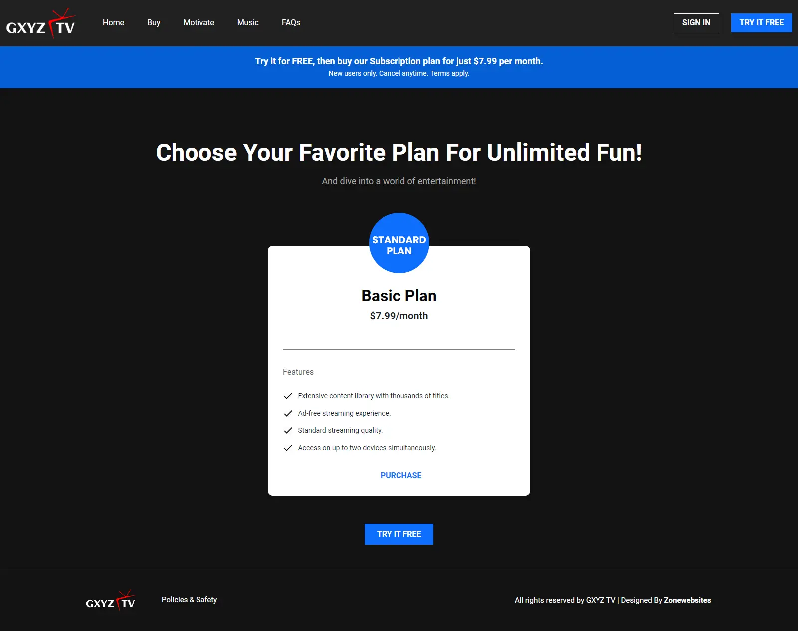 plans page